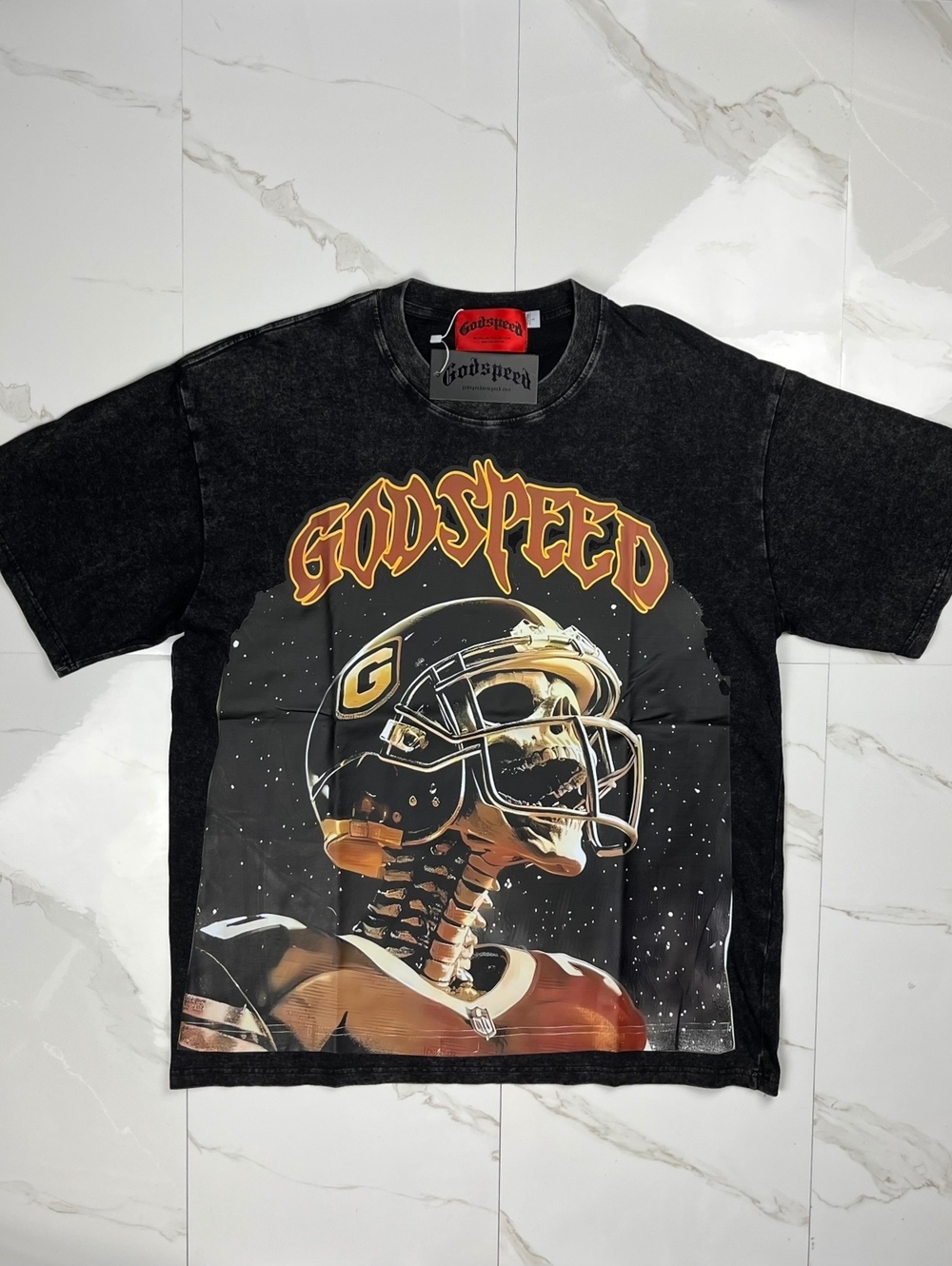 Godspeed Black Graphic Skull Football Helmet T-Shirt Size L